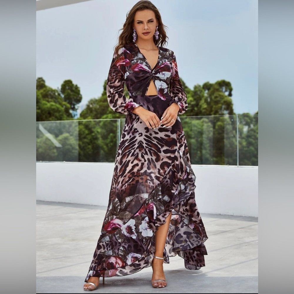 Floral & animal print dress (L)